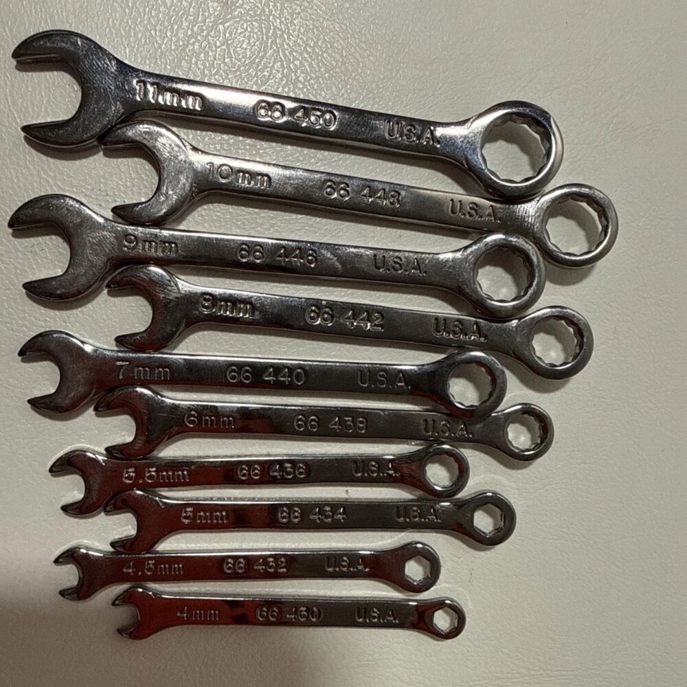 Vtg Armstrong USA 10pc Mini Metric 4-11mm Combination Chrome Wrench Set